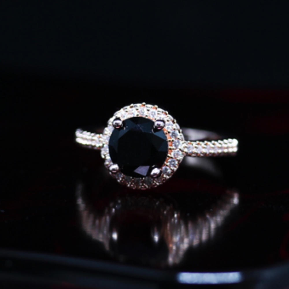 14k Rose Gold Dipped Black Topaz Halo Ring - image 3